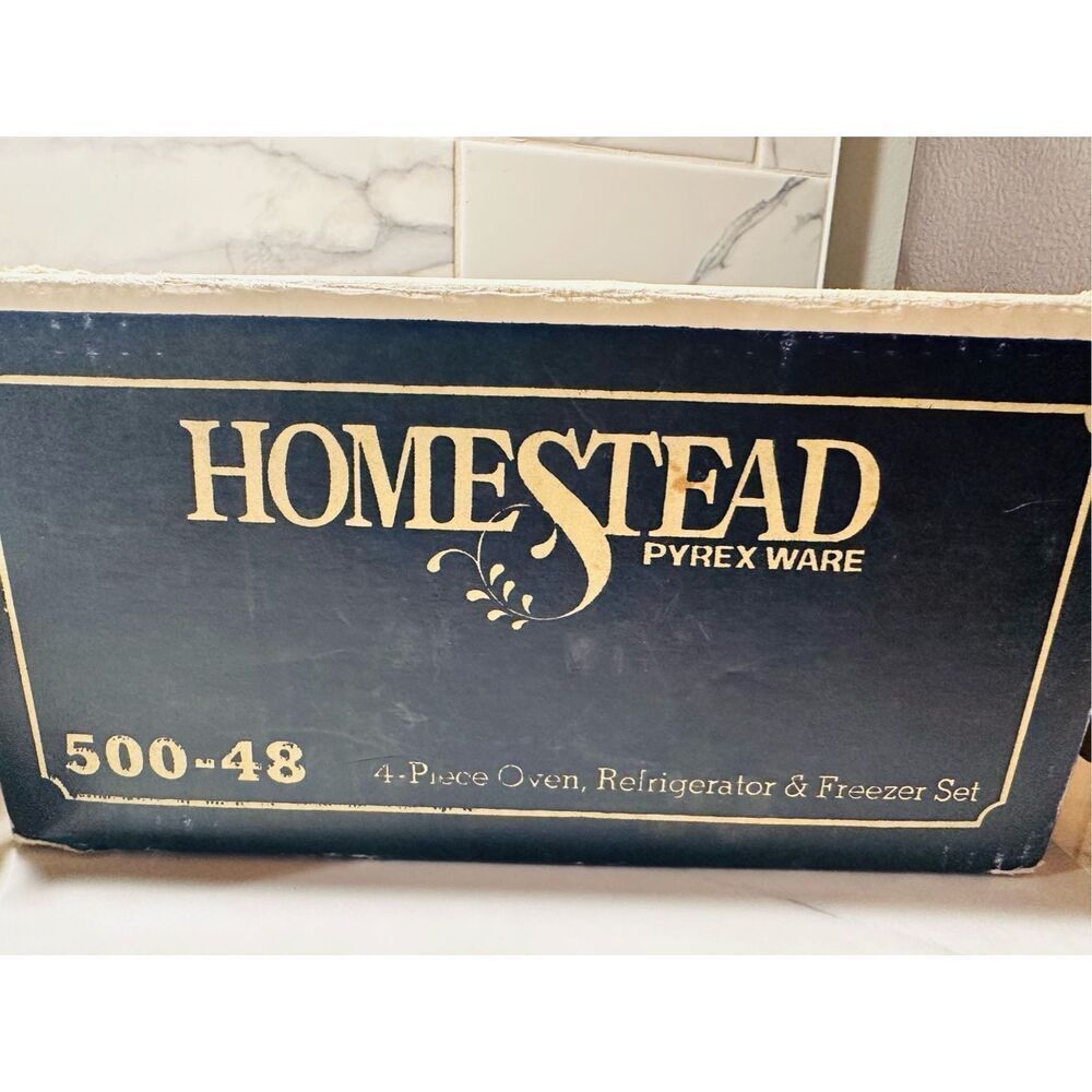 1960 Pyrex “HOMESTEAD" 500- 48 Refrigerator Dish Set 5 Ribbed Lids Box Including - Picture 9 of 9